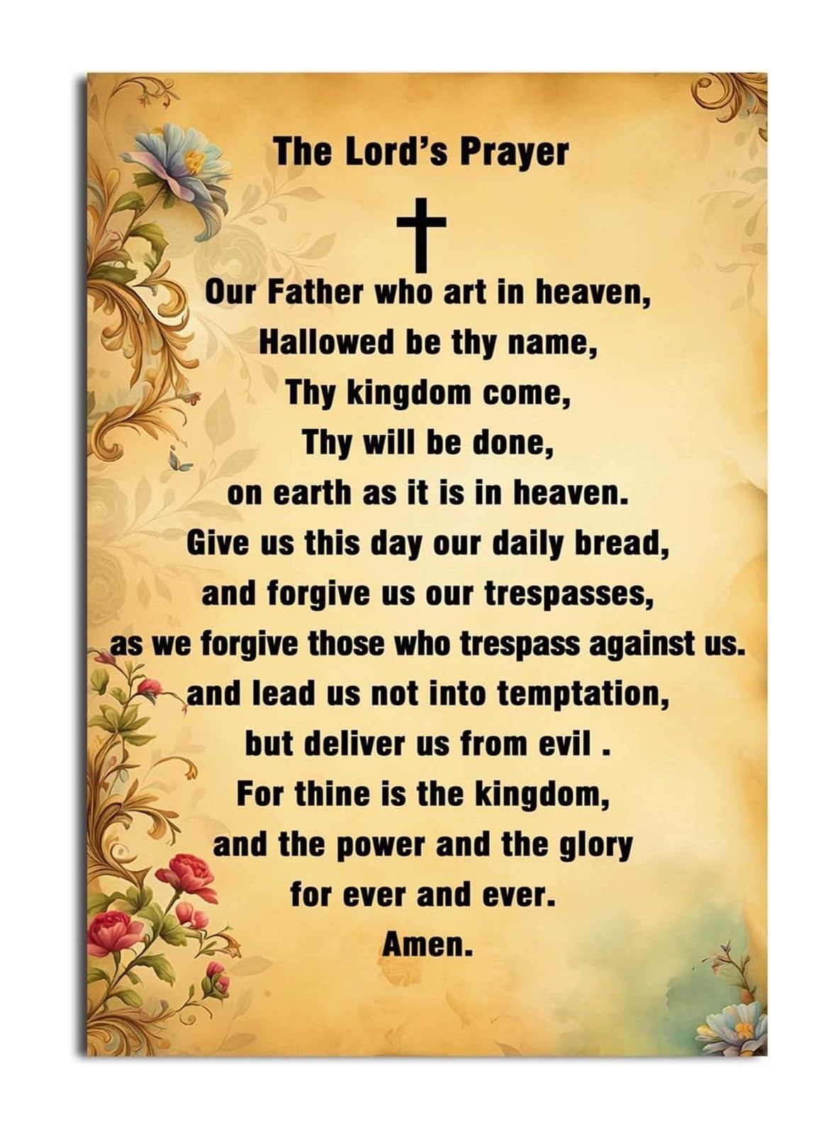 RNUMLIGH Vintage Christian Scripture Art The Lords Prayer Our Father Print Canvas Wall Decor for Home and Sanctuary