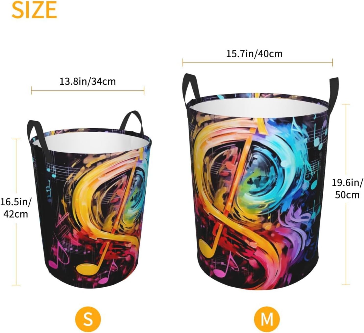 Colorful Music Notes Foldable Laundry Storage Basket With Handle image 5