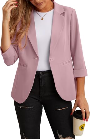 GRECERELLE Womens Blazers 3/4 Sleeve Lapel Suit Jackets | Lightweight Blazer With Pockets, Button Front Business Casual Outfits, Work Office Classic Jacket
