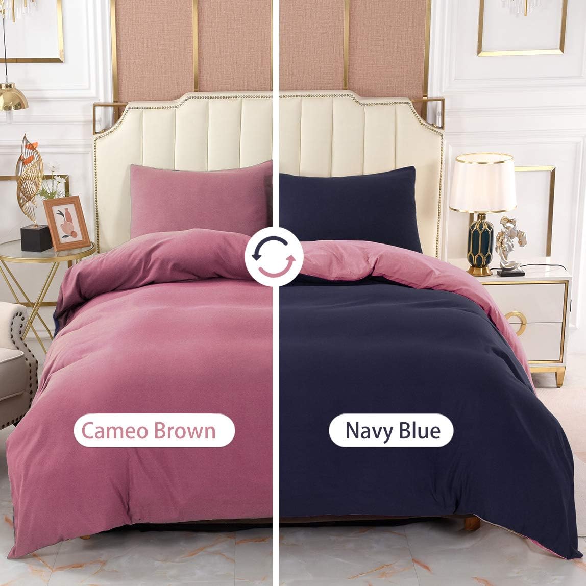 Wellsure Queen Duvet Cover (Navy Blue and Cameo Brown) 3