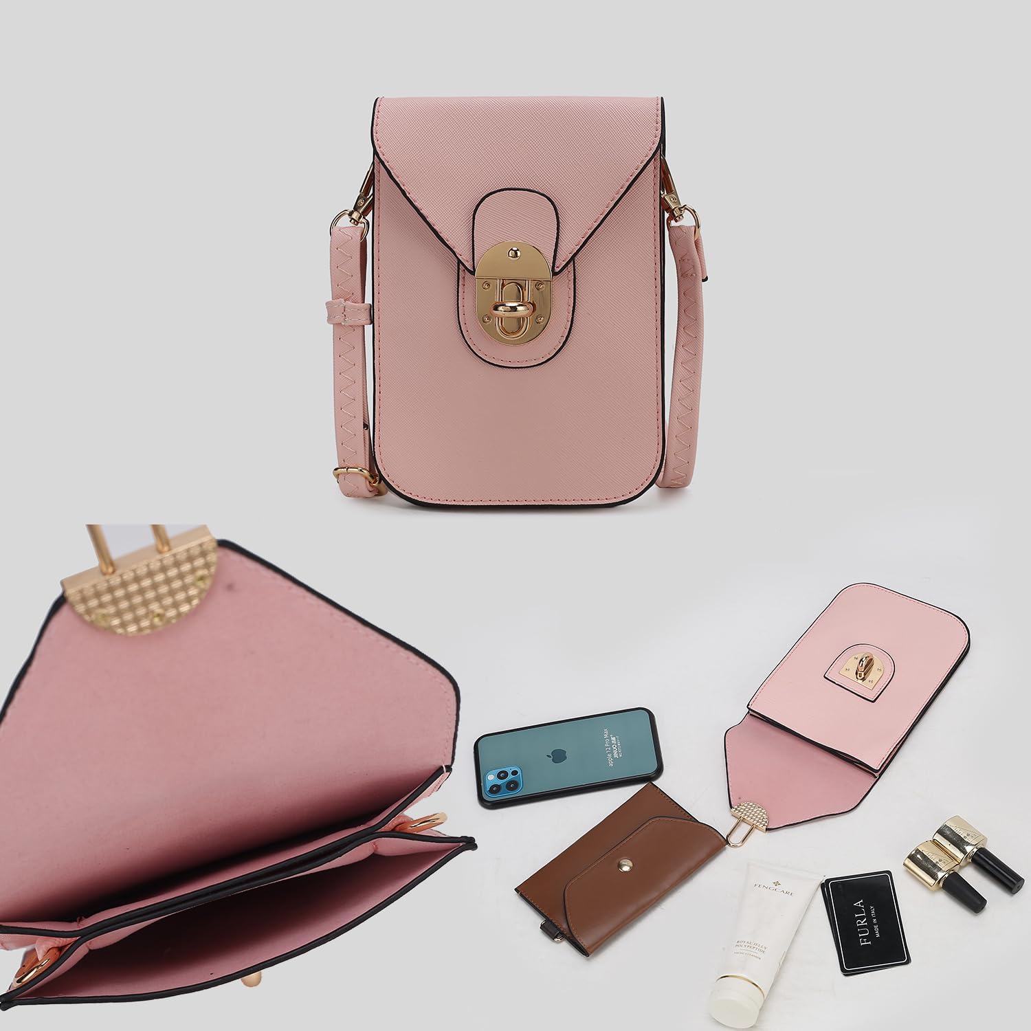 MKF Collection Small Crossbody Cell Phone Case for Women Fashion Turn Lock, Movil phone Bag Adjust Shoulder Strap by Mia K - Image 6
