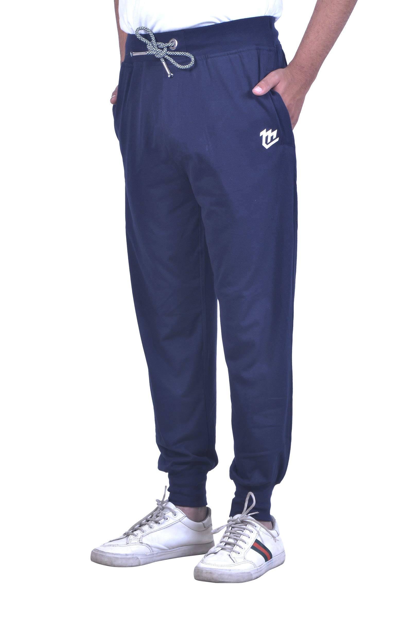 Soft Cotton Plain Track Pants, Lowers for Men for Regular Wear, Gym Wear, Ribbed hems, Running and Night Wear with 2 Zipper and 1 Back Pocket.-image-1