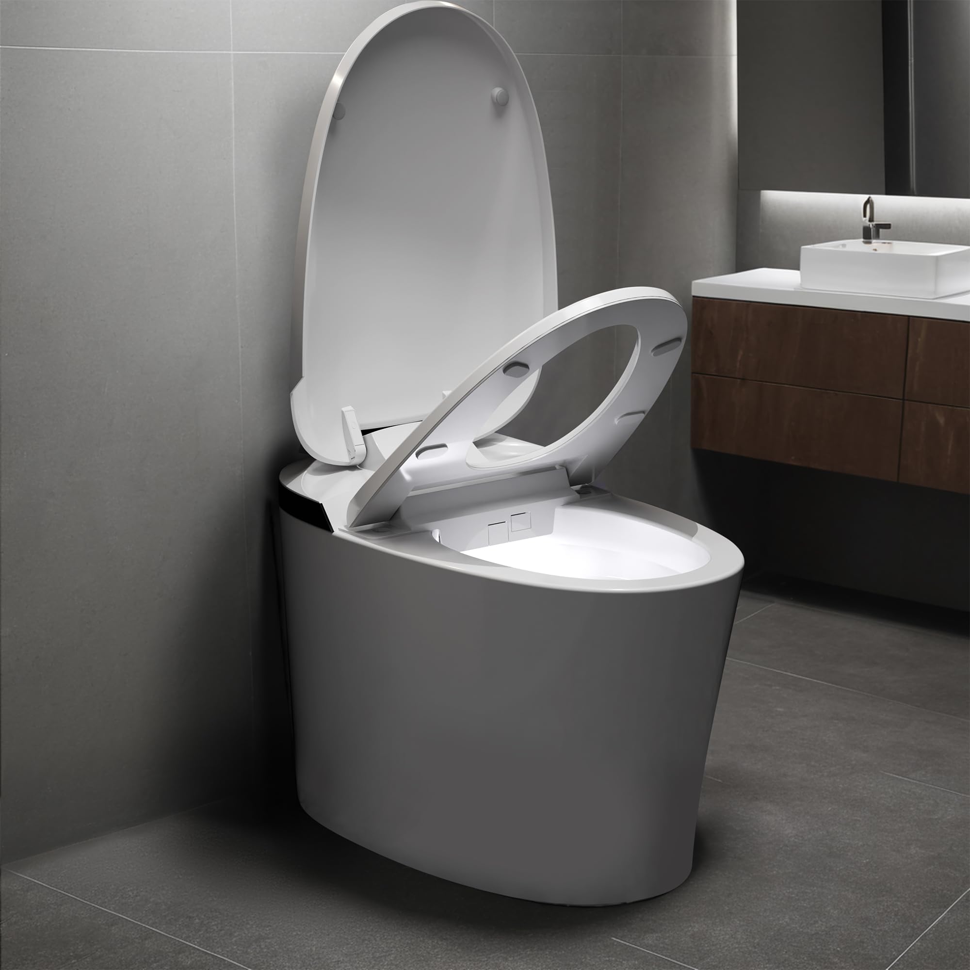 Smart Toilet for Bathroom, Modern Toilet with Heated Seat, Auto Off Seat Flushing, Foot Sensor, Night Light