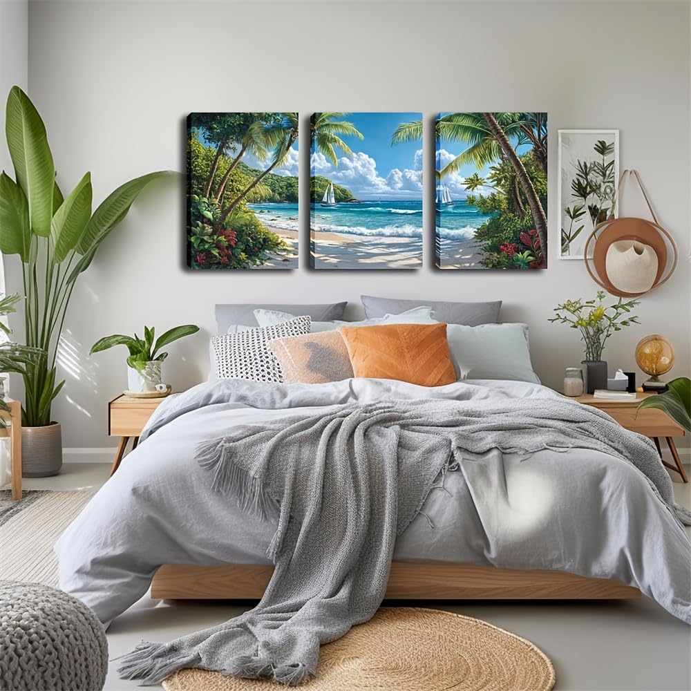 GLWDME 3 sztuki 30 x 40 cm tropikalna plaża scena płótno sztuka ścienna, obrazy na płótnie, plakaty i wydruki, obraz ścienny do salonu, sypialni, jadalni, biura (z ramą wewnętrzną)
