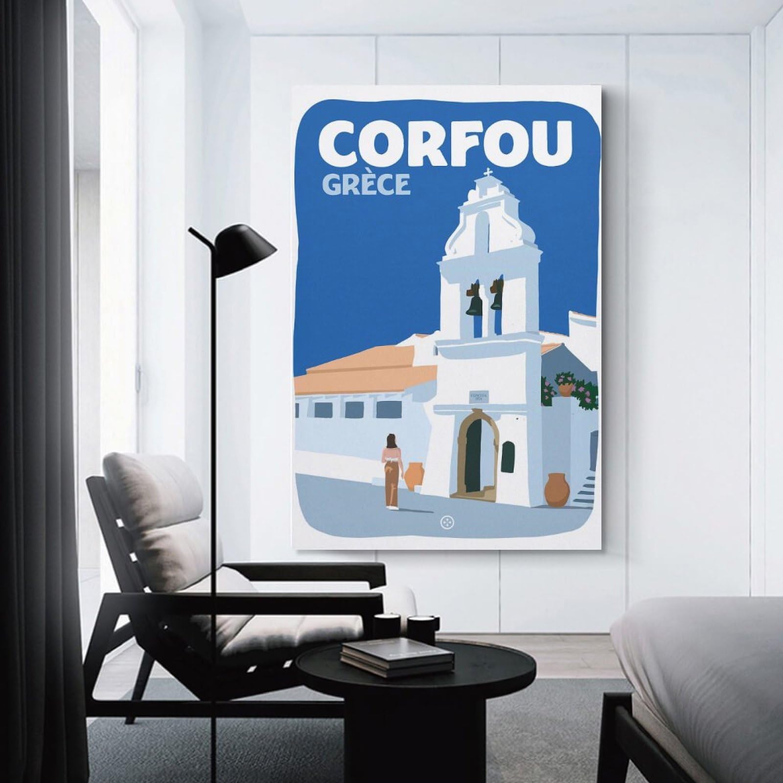 Junmoney Canvas Wall Picture Corfu Greece Travel, 20x30inch(50x75cm), for Bedroom Decor, Cosy Corners Or Studios, A Warm Accent for Relaxed Interiors