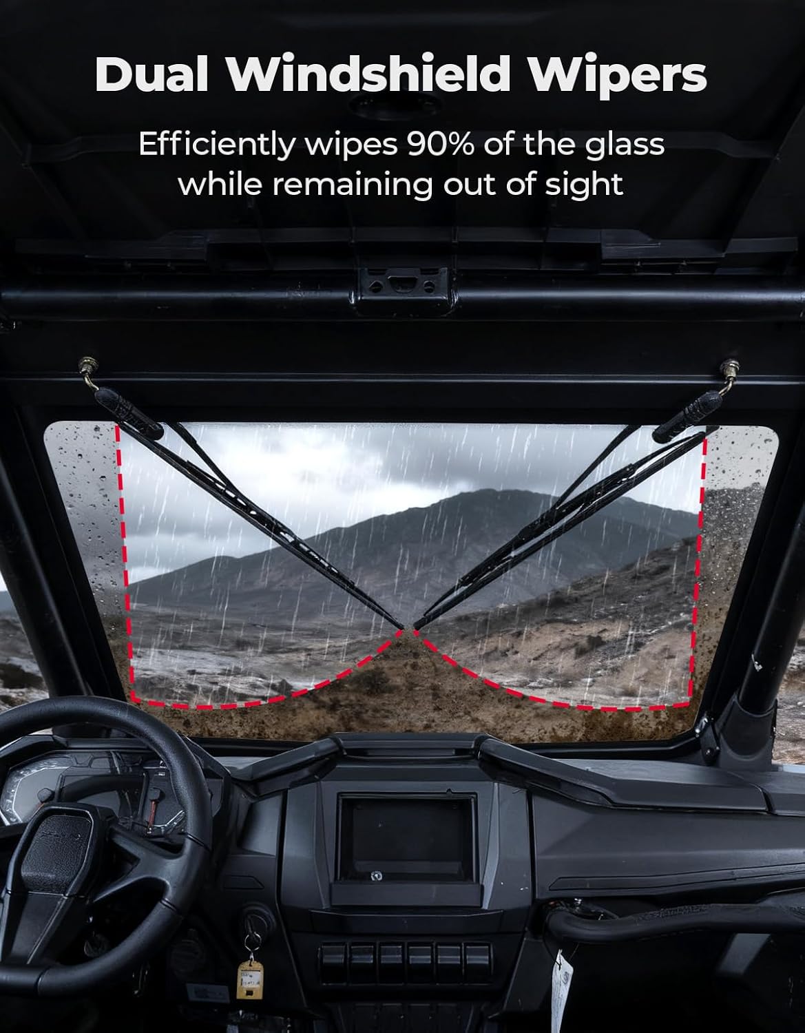 KEMIMOTO 2025 PRO XP Glass Windshield with 2 Manual Wipers Compatible with 2025-2026 Polaris RZR PRO XP/ PRO XP4/ PRO S/ PRO S4, DOT Two-Layer Laminated Glass Front Window Anti-UV Full Windshield