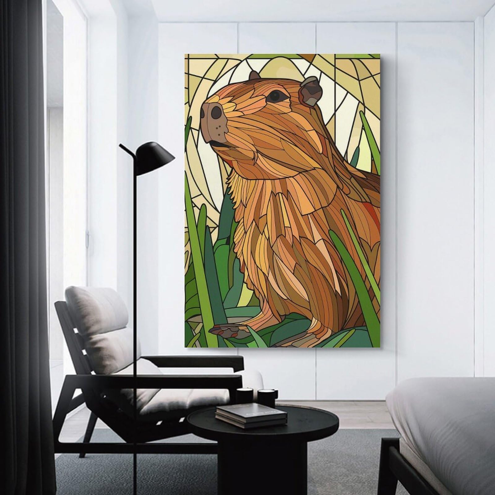 Junmoney Unframe-Style-7 Capybara In Stained Glass Style Canvas Art Print, 08X12inch(20X30cm), For Wall Displays, Bedrooms Or Room Updates, Home Wall Art For Statement Displays