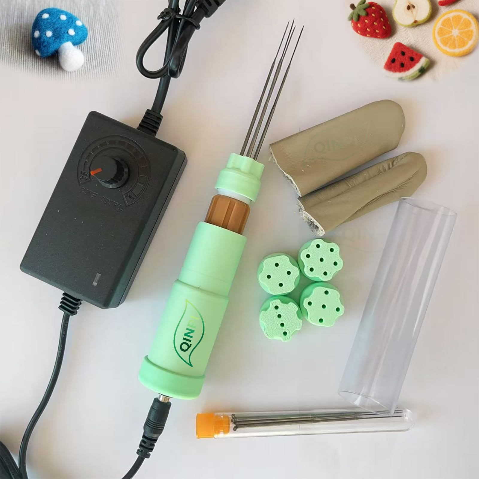 Elektrische Nadelfilzwerkzeuge, mit 7 Nadeln & 5 Nadelkappe & 2 Fingerlinge, Geschwindigkeitskontrolle, einfacher Nadelwechsel, für schnelles Filzen, Nadelfilzbedarf, für DIY Filzwolle Projekte