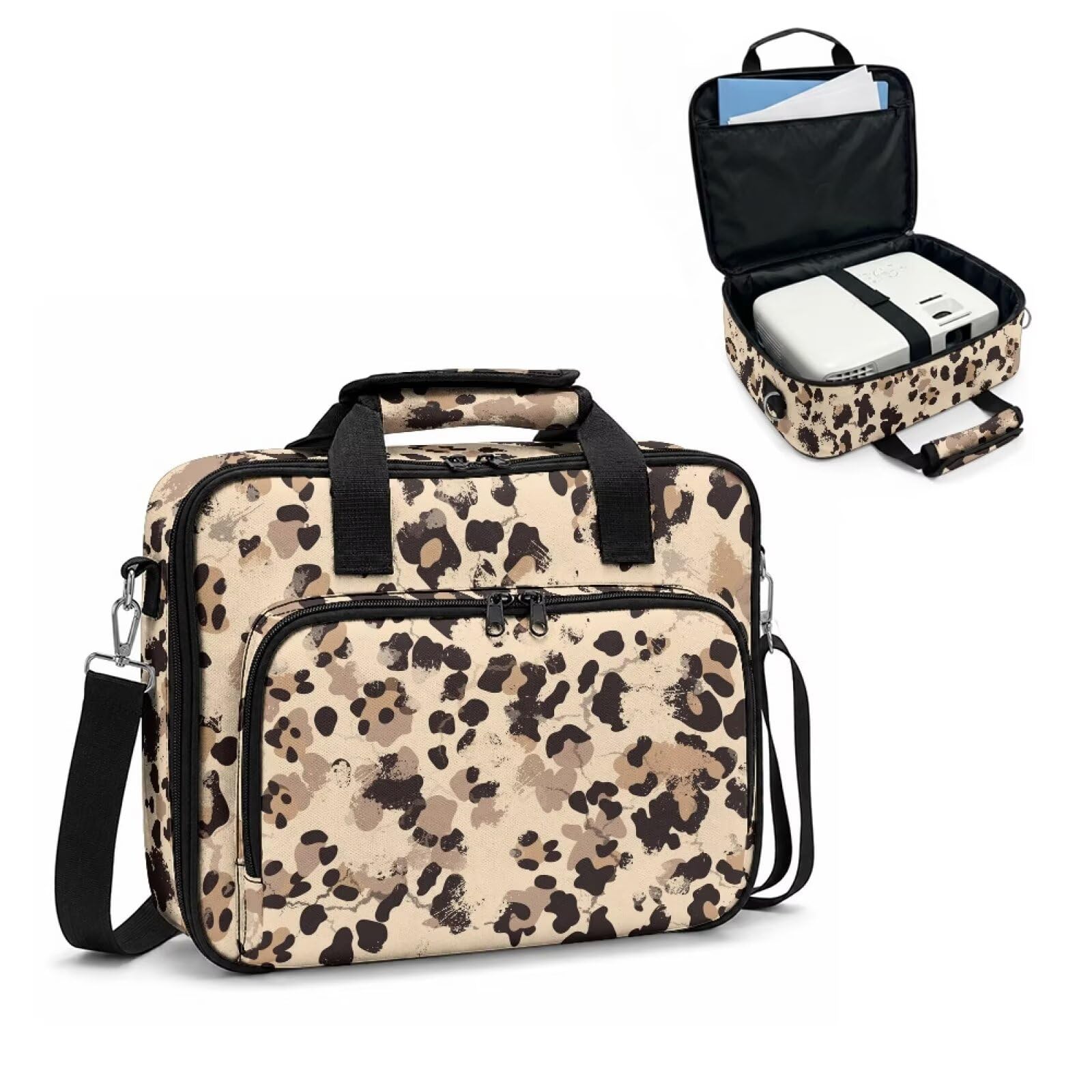 Estuche de transporte portátil para proyector con estampado de guepardo, bolsa de almacenamiento de viaje con correa de hombro desmontable, organizador de cremallera para proyector, cables y