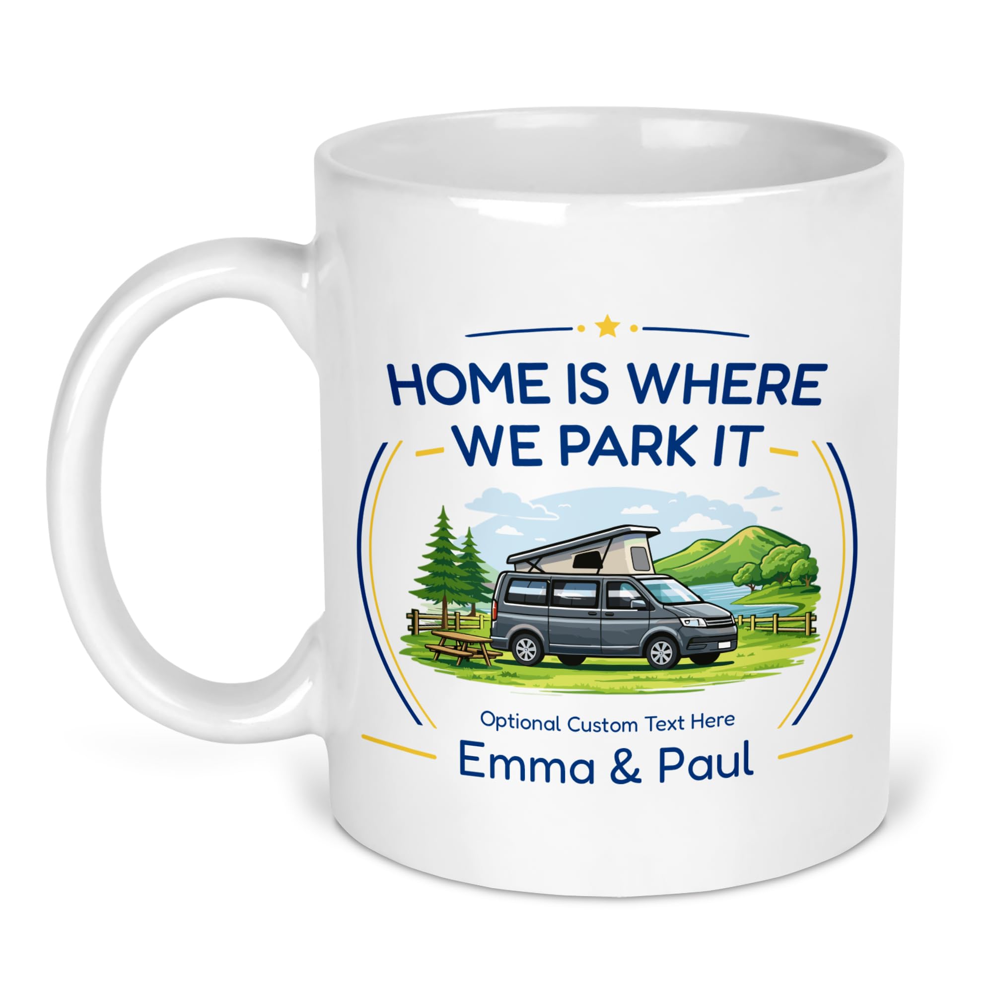 Chicken Craft Personalised Campervan Mug with Name - Panel Van Home is Where We Park It Camping Gift for Him and Her