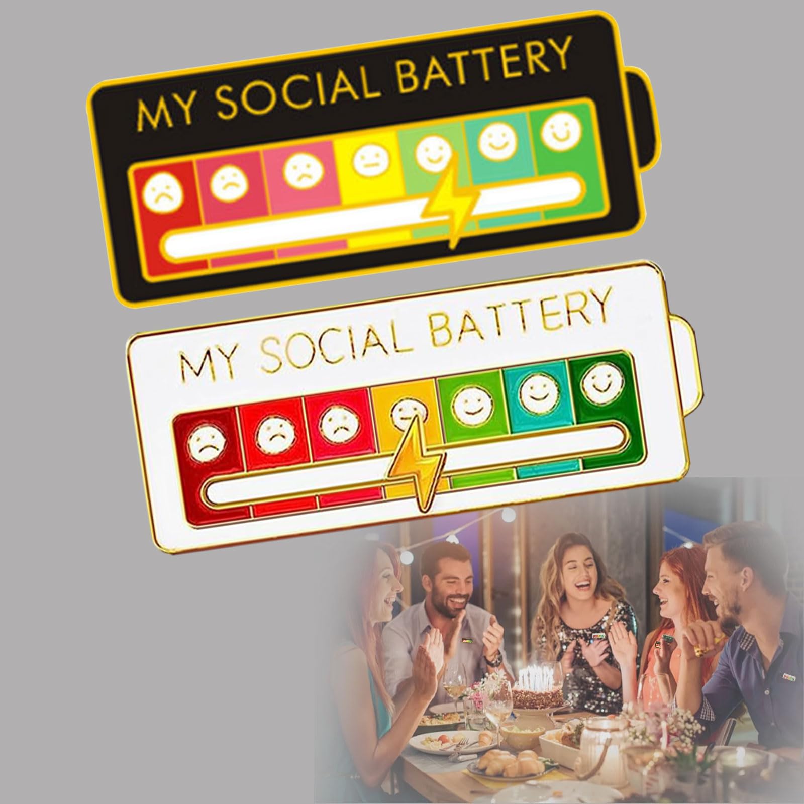 Social Battery Pin 2 Piezas Broche Estado de Ánimo Social 7 Días Agujas Humor Interactivas Pines Esmalte