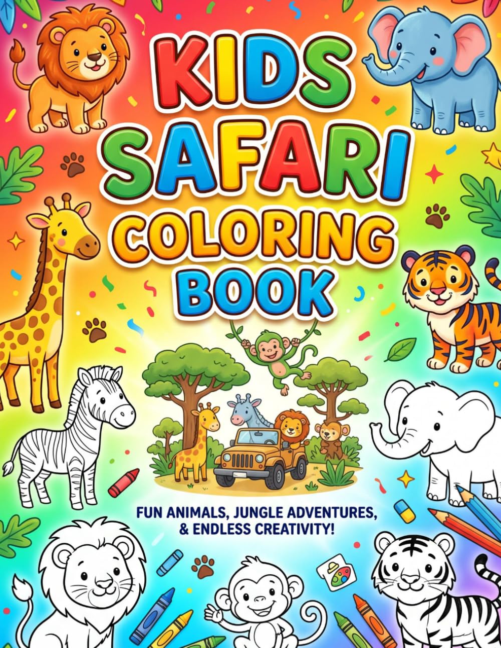 Safari Animals Coloring Book for Kids: Fun Jungle and Savannah Wildlife Adventure: 26 Unique Illustrations of Lions, Elephants, Giraffes, and More | ... (Safari Coloring Book for Kids: Vol 1)