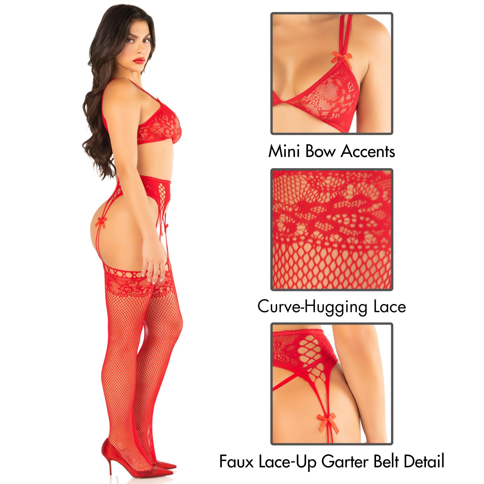 Leg Avenue Lace Bra Top with Dual Strap Detail Set di Biancheria Intima Donna