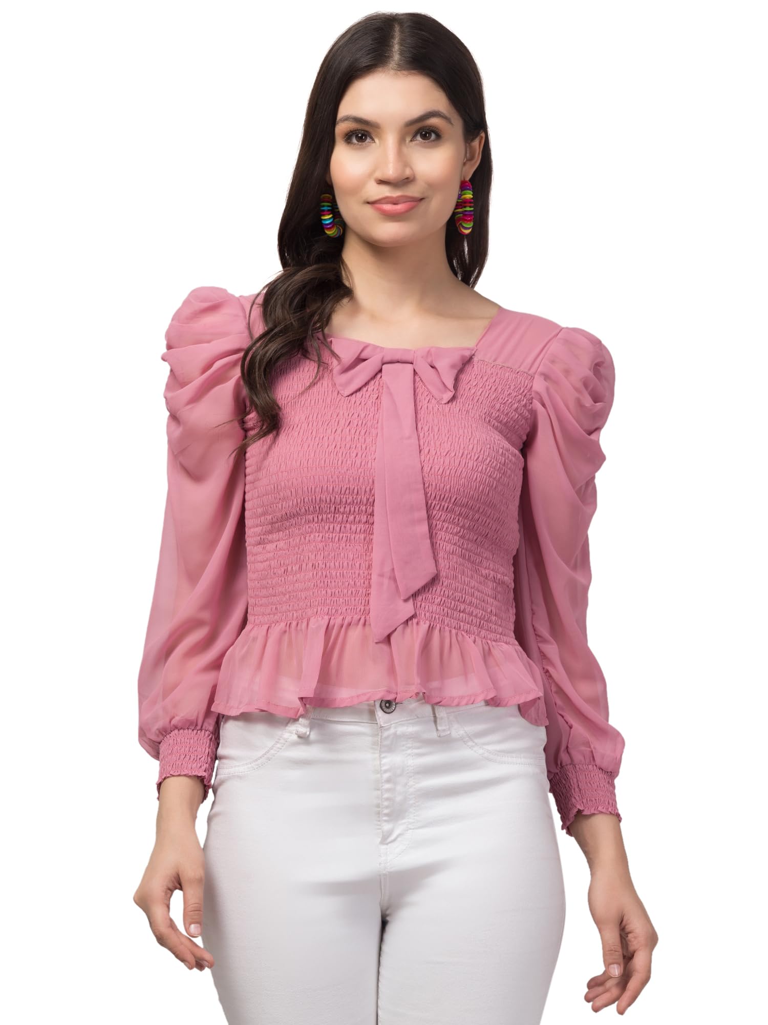 My Swag Women's Solid Puff Sleeves Casual Stylish Smoking Regular top