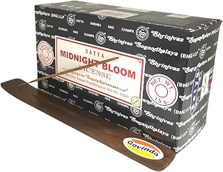Govinda Incense Stick Holder Bundle with Satya Bangalore (BNG) Incense Sticks - 12 Boxes x 15 Grams (Midnight Blossom)