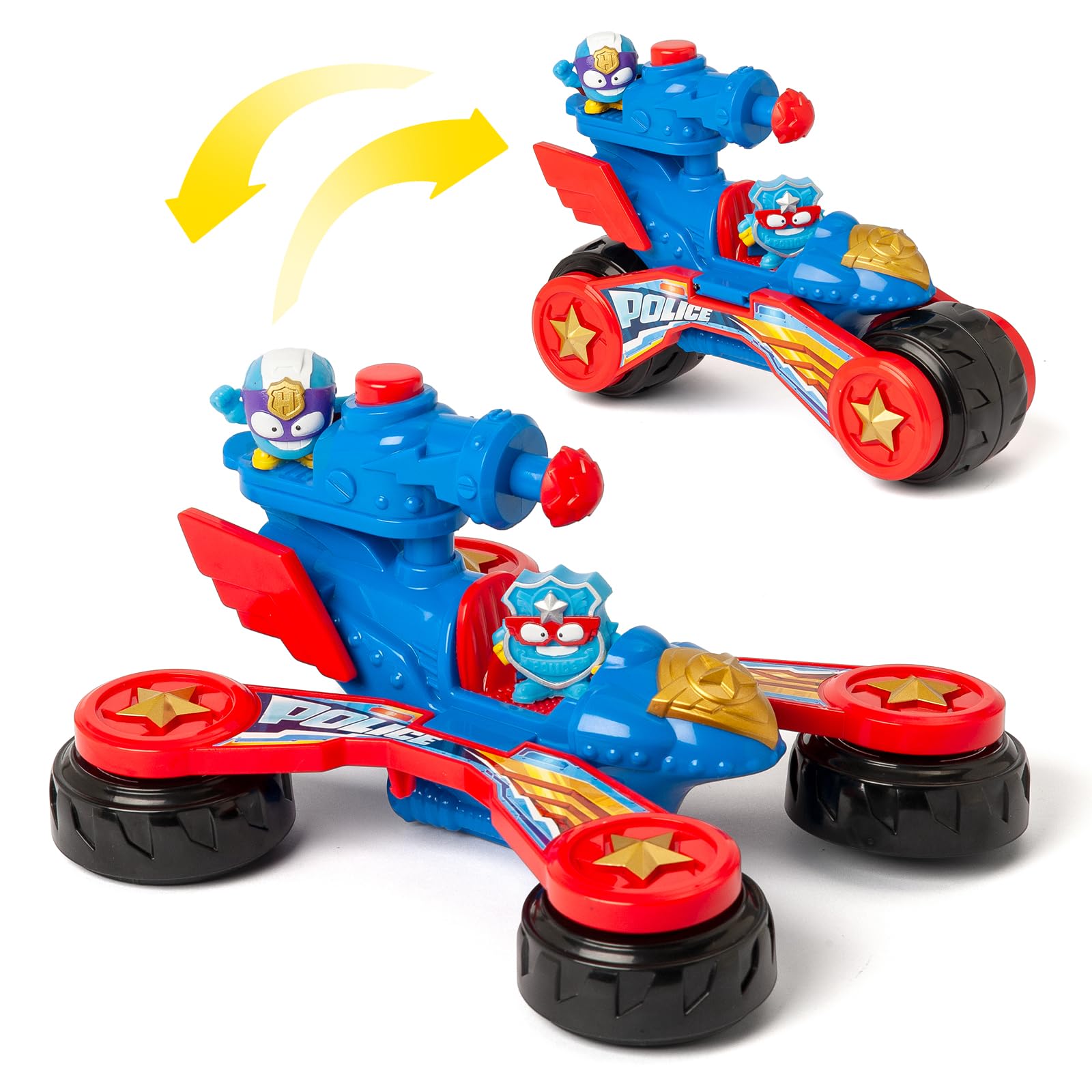 SUPERTHINGS KAZOOM POWE –Battle Vehicle Police. Vehículo de batalla policía de los héroes de la Serie de TV “Superthings Kazoom Power”. Contiene 1 Battle Vehicle, 2 Superthings Exclusivos, 1 Proyectil