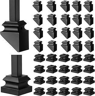 Iron Baluster Shoes Include Flat Shoe with Screw and Slant Shoe with Screw Wrought Stair Spindles 1/2 Inch Square Staircase Balusters for Indoor Outdoor Stairs Railing, Satin Black (40 Pcs)