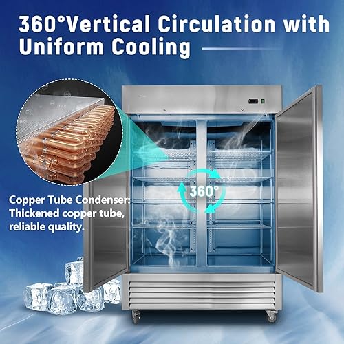 Vista 6 de JINSONG Refrigerador comercial de 54 pulgadas con 2 puertas sólidas, refrigerador de acero inoxidable de 49 pies cúbicos, refrigerador comercial
