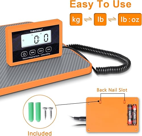 Miniatura 4 de THINKSCALE Báscula de envío, báscula postal de precisión de 0.35 oz (10 g), capacidad de 440 libras, báscula de franqueo ligera para paquetes,