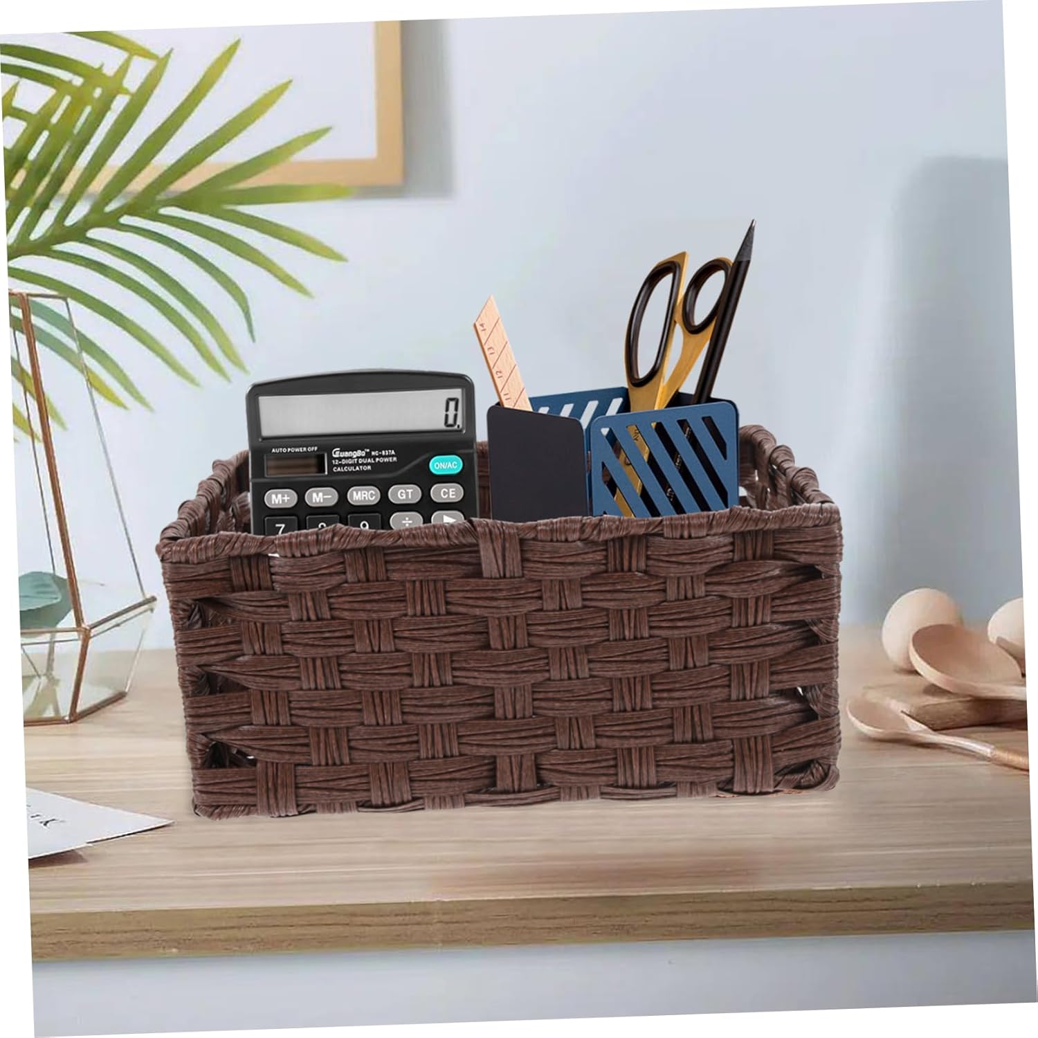 3pcs Hand Woven Storage Basket for Book Makeup Food Organizer Bins Home Office Decor