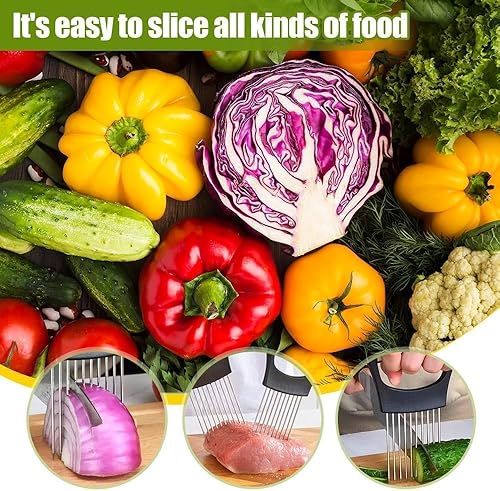 Miniatura 7 de Soporte de cebolla para rebanar, soporte de rebanada de cebolla de acero inoxidable, cortador de verduras, cortador de verduras, asistente de