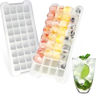 White Ice Cube Tray -2 Pack Silicone Ice Trays with Lid for Freezer ,Stackable Easy Release Ice Cube Molds for Chilled Dri...