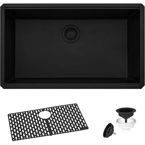 Ruvati 32x19-in Midnight Black Granite Undermount Kitchen Sink - RVG2080BK