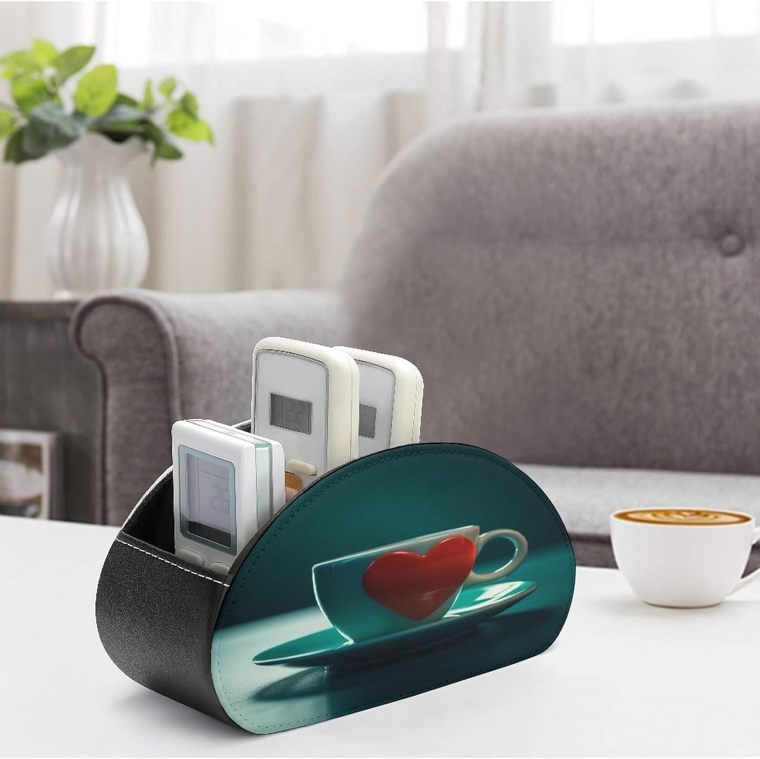 Coffee Cup PU Leather Remote Control Holder with 5 Compartments image 4
