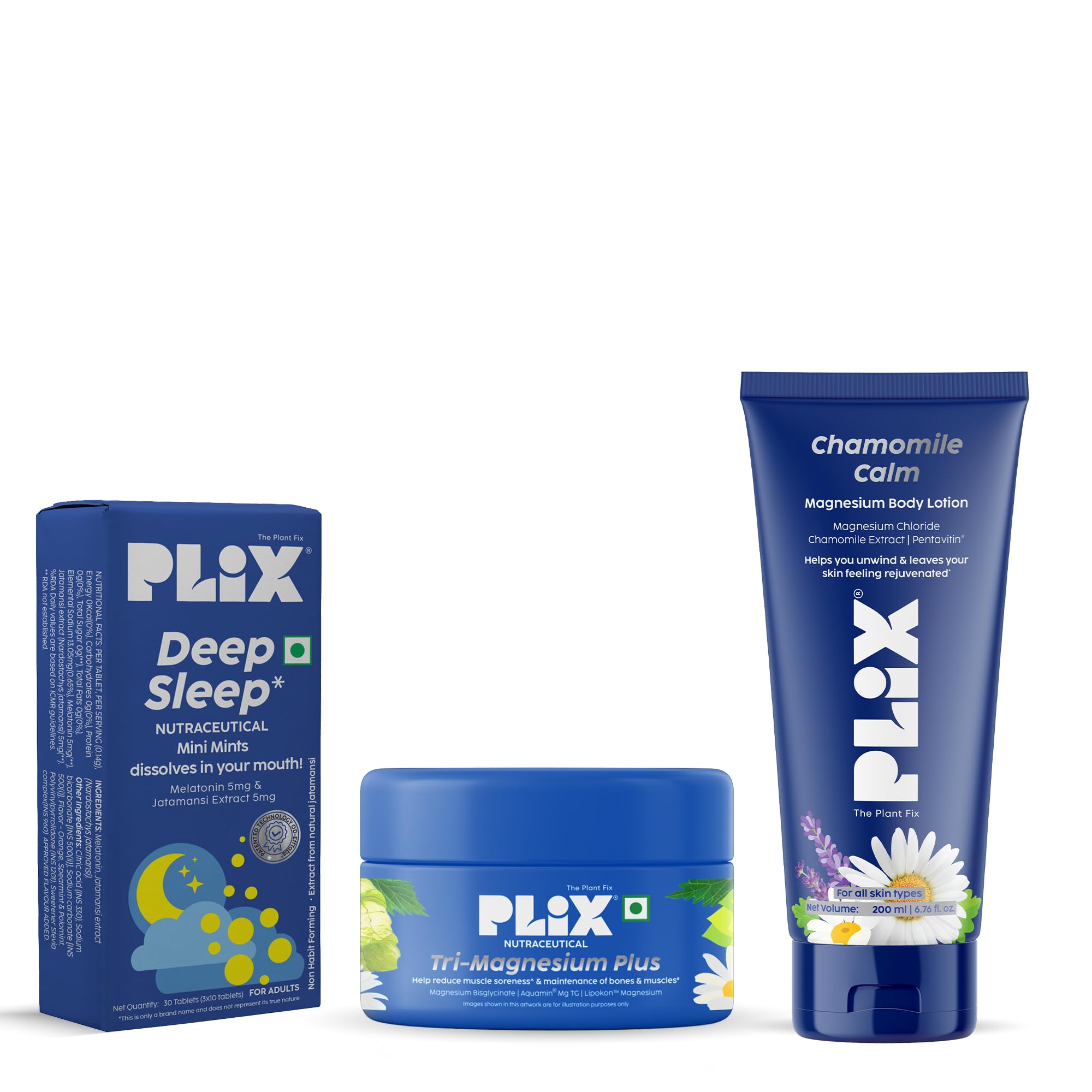 PLIX- THE PLANT FIX Tri-Magnesium Plus Tablets + Deep Sleep Mini Mints + Chamomile Calm Magnesium Body Lotion | Energy, Muscle Relaxation & Better Sleep-picture-33
