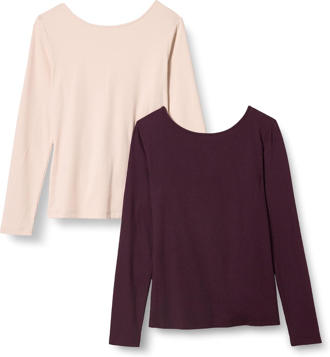 Women's Slim Fit Scoop Back Long Sleeve Rib-Knit T-Shirt
