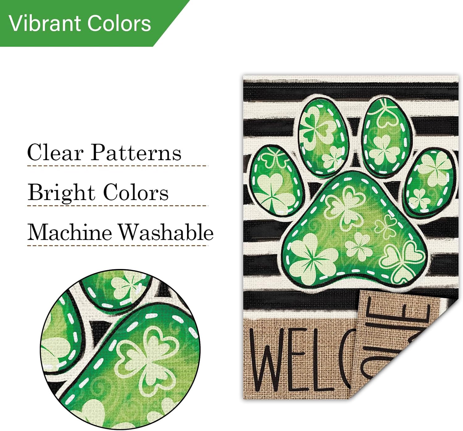 Louise Maelys St Patrick's Day Garden Flag Clover Dog Paw Welcome 12x18 Inch Double Sided Small Burlap Spring Holiday Yard Outdoor Outside House Decor Sign - Image 5