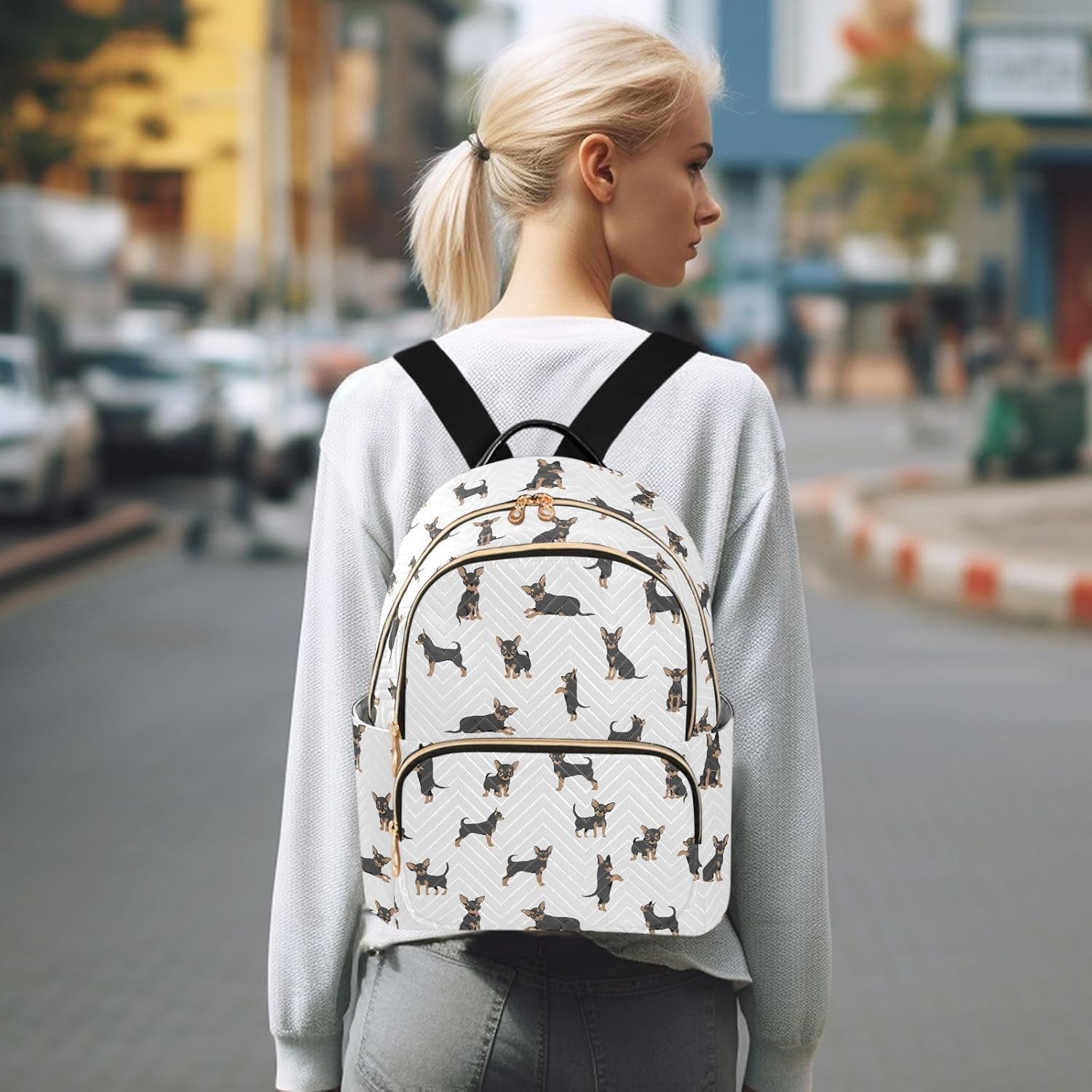 Chihuahua Dog Silhouette Women's Quilted Backpack Casual Lightweight Backpack Purse Ladies Fashion Travel Handbag Shoulder Bags S