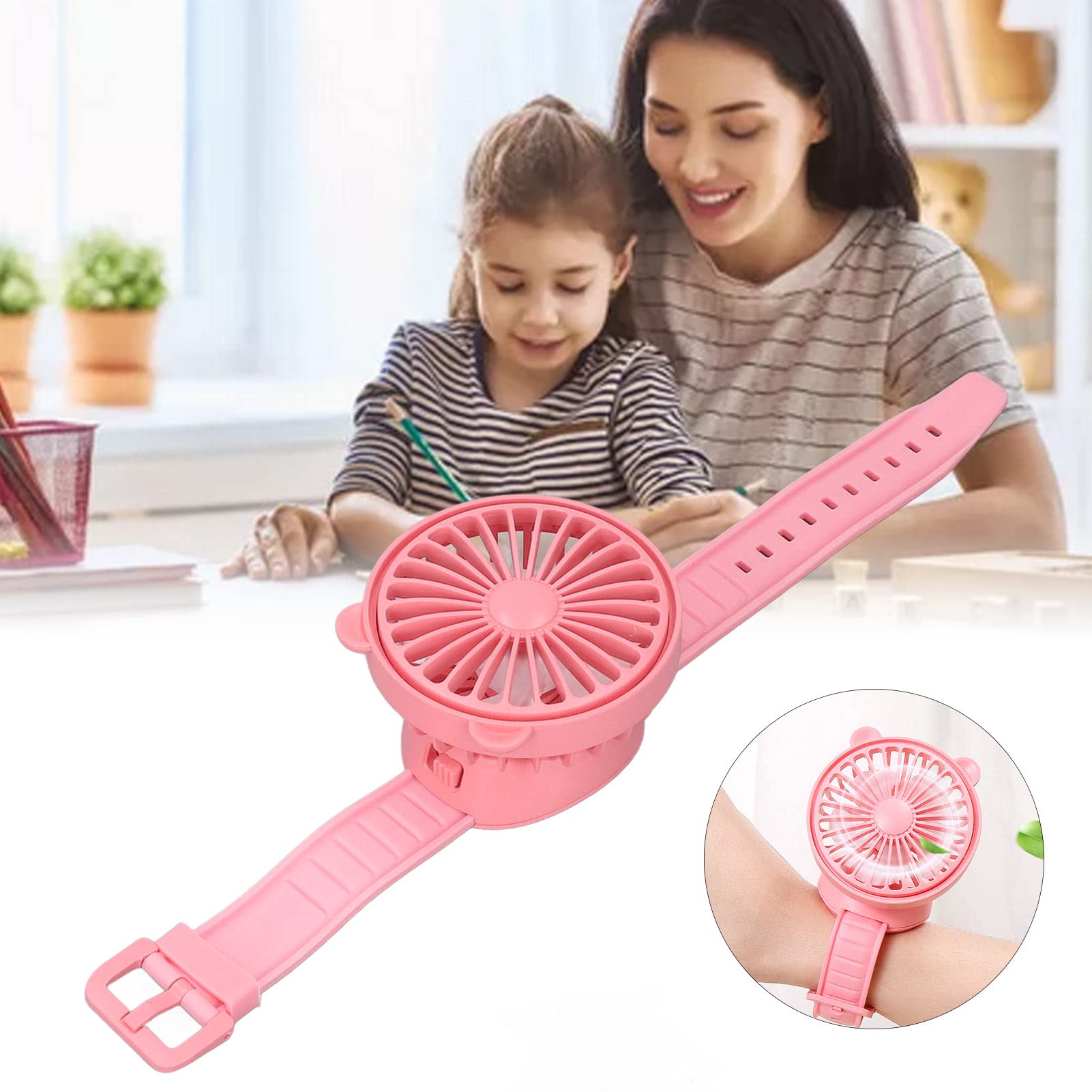 Śliczny wentylator do zegarka, fajny silikonowy przenośny zegarek USB do ładowania dla dorosłych do szkoły (Koralowy Czerwony)