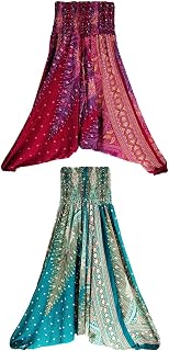segolike 2x Calças Femininas de Algodão com cinturo Marcada para, Calças Compridas com Floral, Calças Tailandesas de, Calças de Boho H