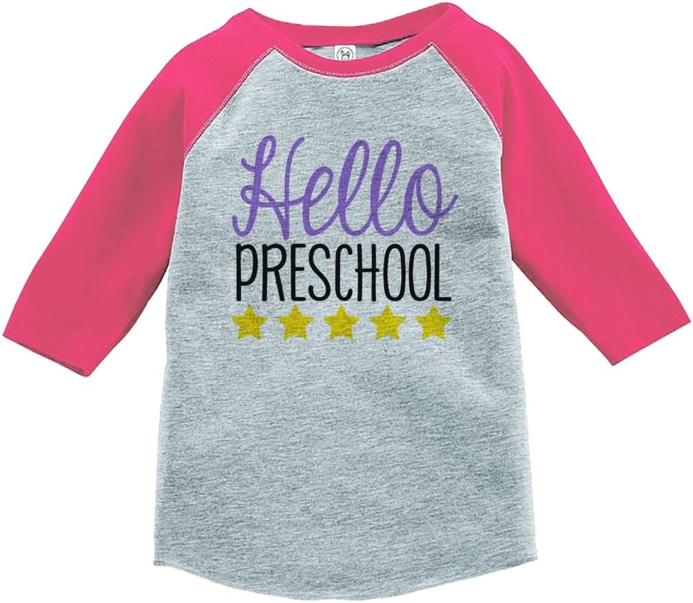 Custom Party Shop Girls Hello Preschool School 4T Pink Baseball Tee