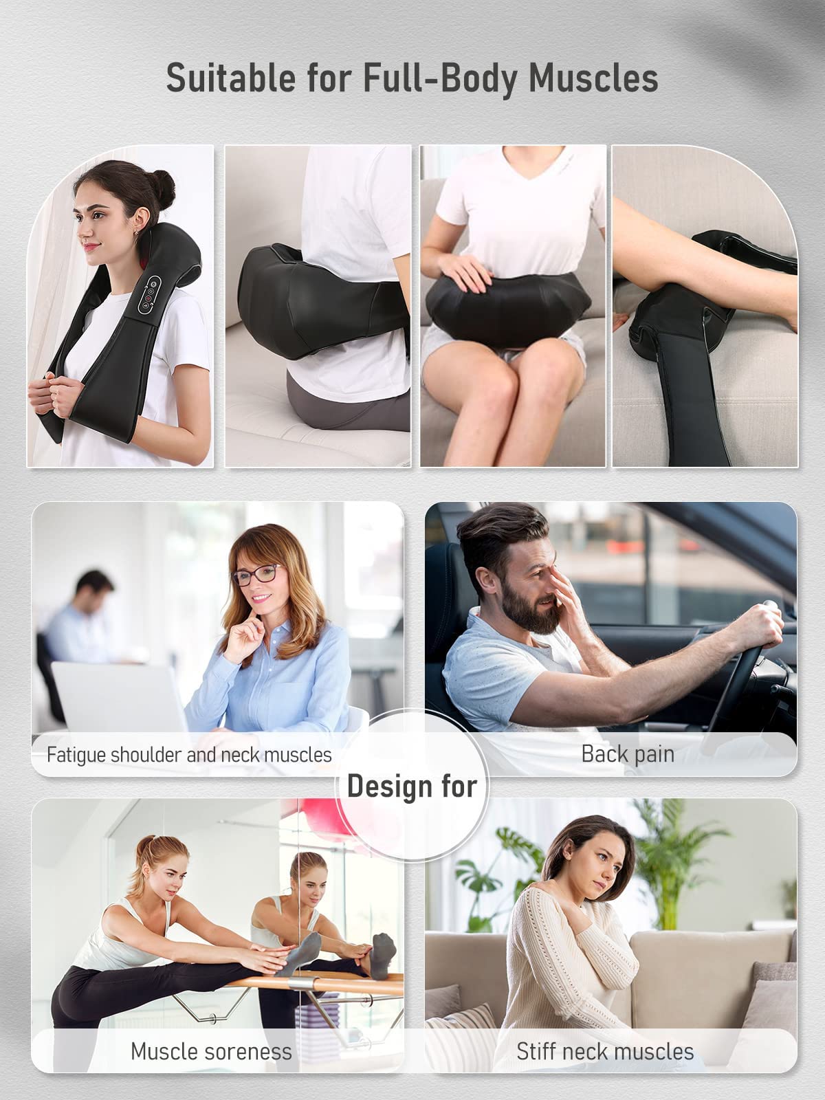 Masajeador de Cuello y Hombros, Shiatsu Masajeador Cervical Eléctrico con Función de Calor, Masajeador Espalda de 3 Posiciones Ajustables, para Relajación de Fatiga el Hogar y la Oficina