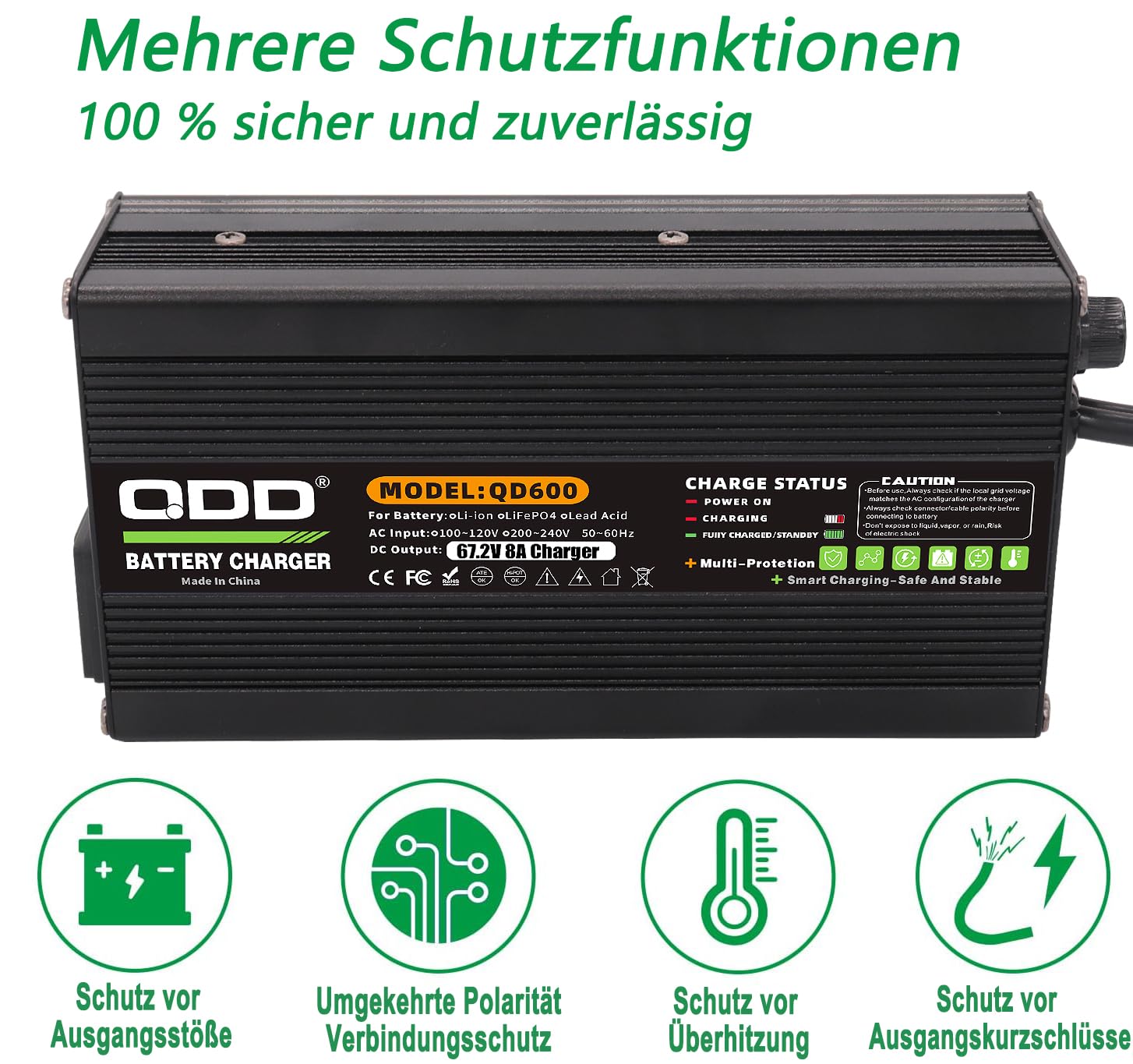 QDD 67,2 V 8 A batteria agli ioni di litio caricabatterie intelligente completo con ventola, utilizzato per batteria agli ioni di litio 16S 60 V, caricatore 60 V