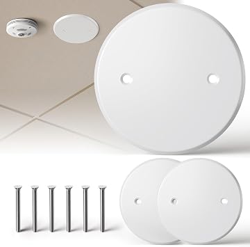 Ceiling Cover Plate,5 Inch Round Electrical Box Cover Plate for 3-1/2 Inch Electric Box,Metal Round Wall Plate for Smoke Detector,Hole Spacing 2.8 Inch - 3 Pcs(White - 3 Pcs)