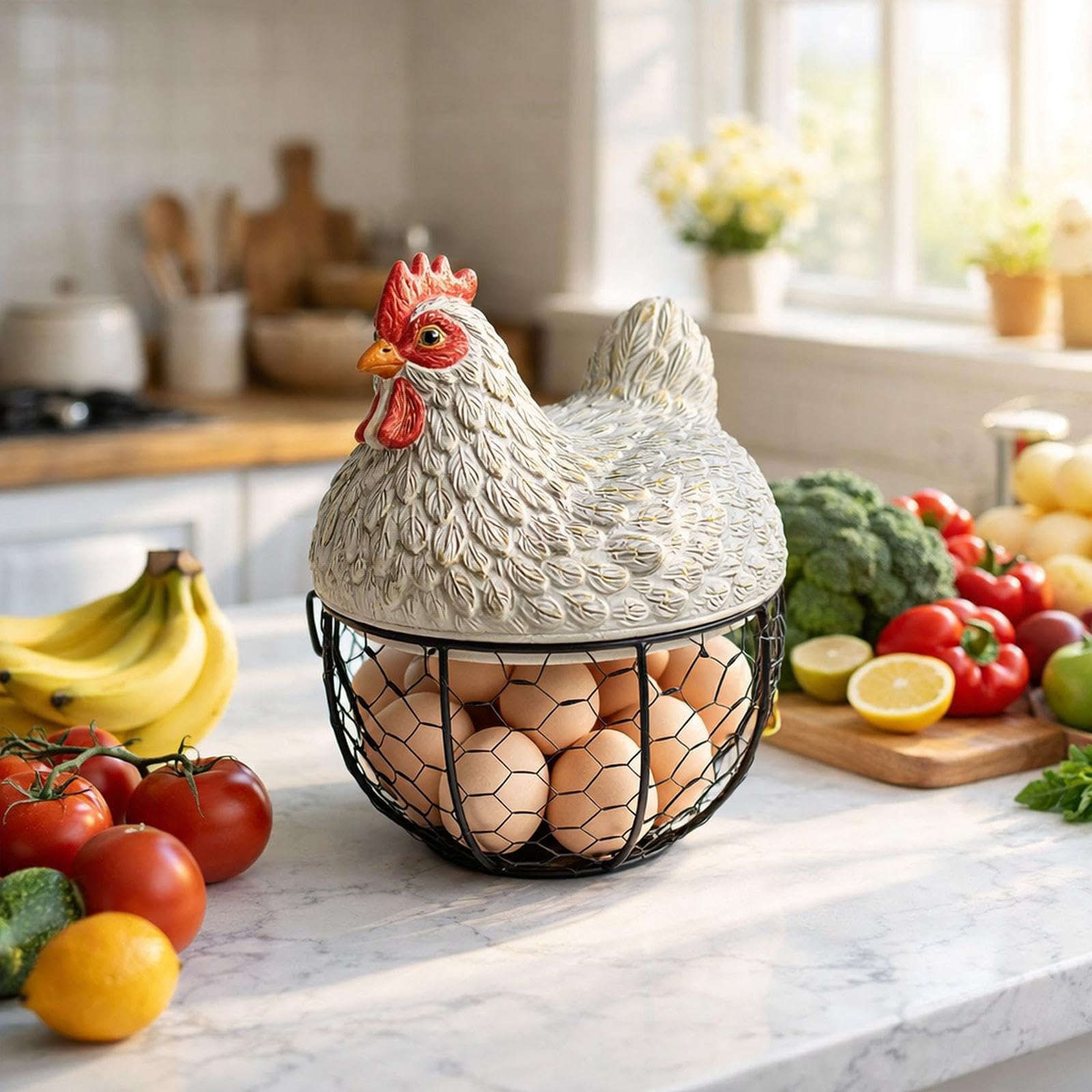 Cesta para almacenar Huevos, Cesta para Recoger Huevos Frescos con Tapa, contenedor portátil para Huevos Frescos para Granja, Blanco