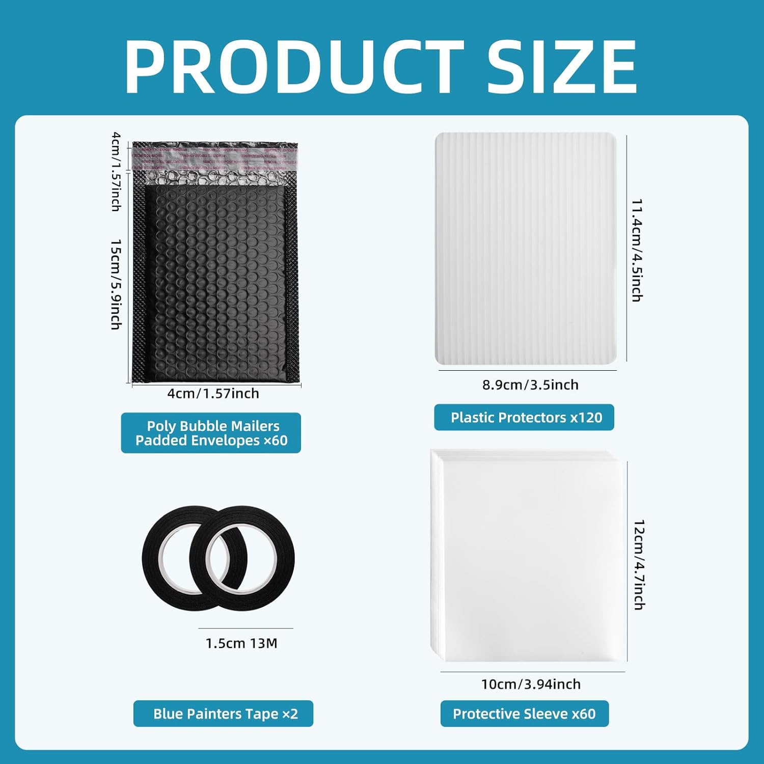 242 Pcs Trading Card Shipping Protector Set Include 120 3.5" x 4.5" Plastic Trading Card Shipping Supplies 60 soft sleeves 60 Bubble Mailers and 2 Masking Tape Better Than Corrugated Cardboard Sheets
