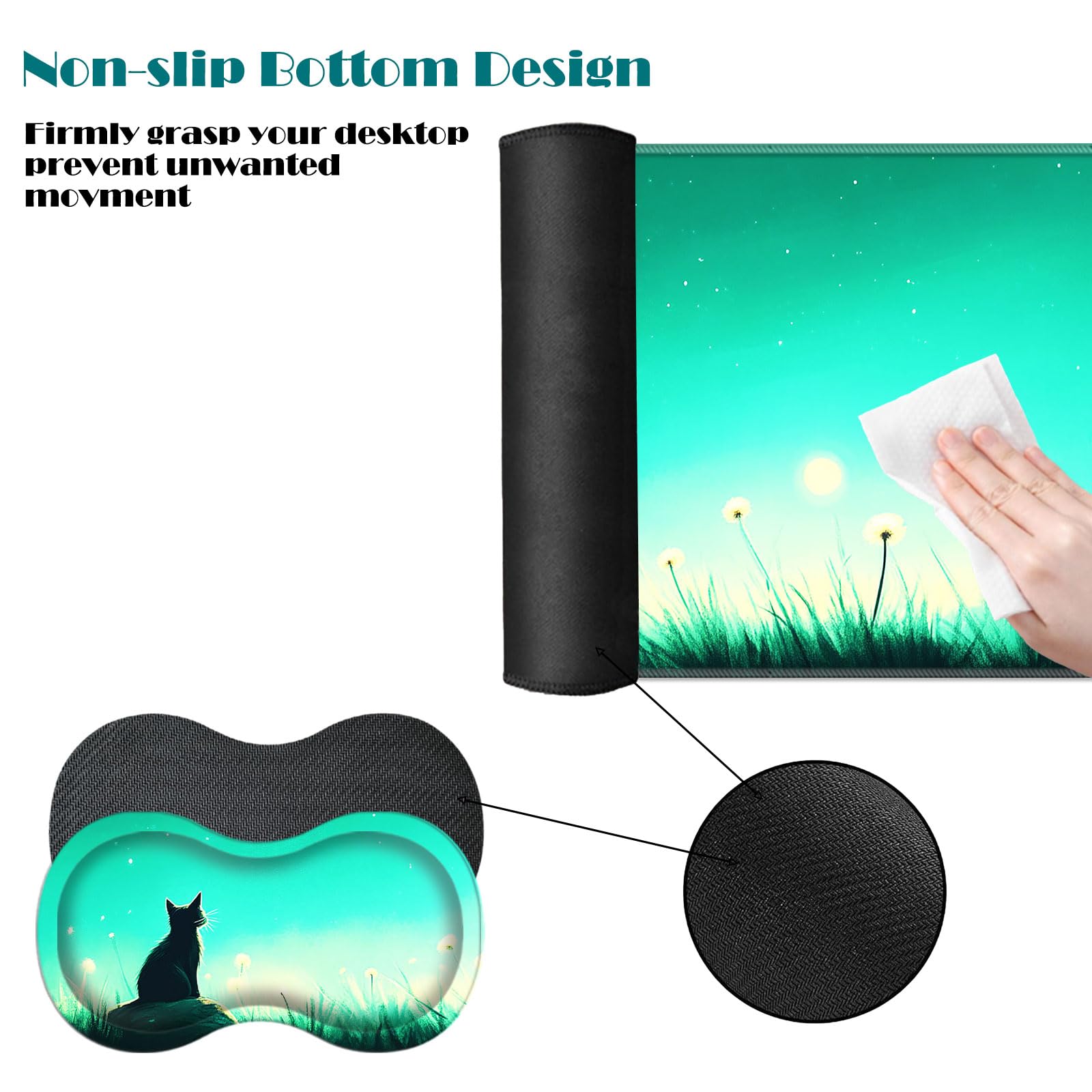 Lot de 3 tapis de souris avec support de poignet de souris et dessous de verre, tapis de souris ergonomique et antidérapant en mousse à mémoire de forme, accessoires de bureau pour la maison