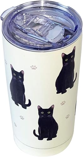 E&S Imports - Vaso de gato negro SERENGETI de 16 onzas, vaso aislado al vacío con tapa a prueba de derrames, impresión 3D, taza de viaje aislada