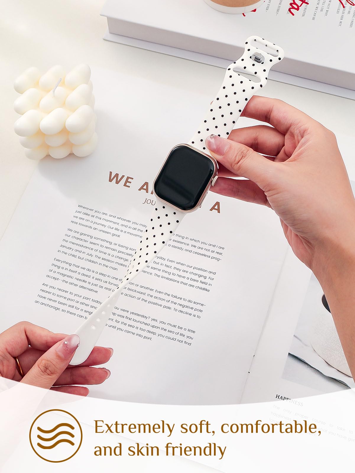 Bracelet de montre esthétique tendance à pois compatible avec Apple Watch 38 mm, 40 mm, 41 mm, 42 mm, 44 mm, 45 mm, 49 mm pour homme et femme, bracelet de sport mignon en silicone souple pour