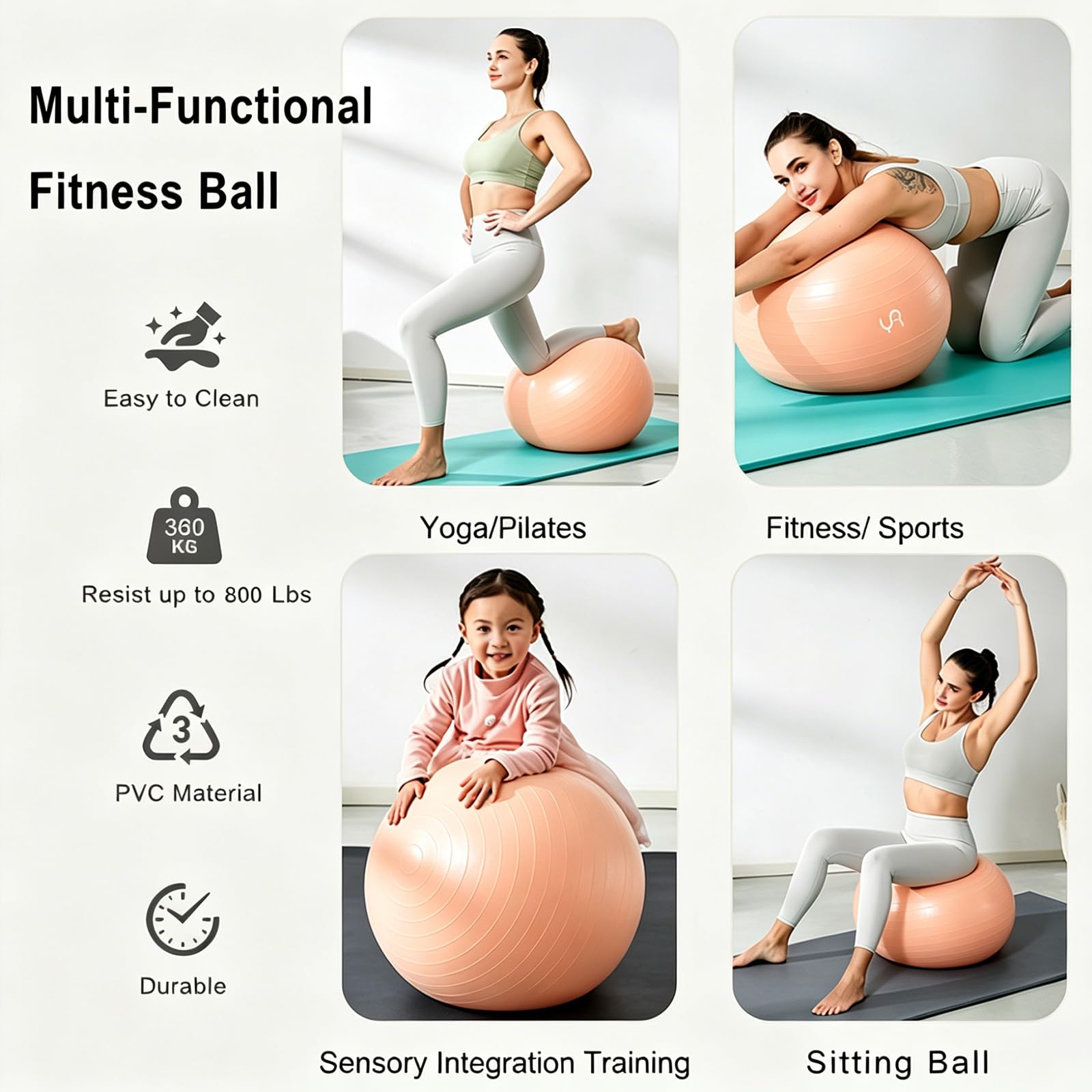 YR Palla da yoga grande, 55/65/75 cm, per allenamento, gravidanza | PVC, anti scoppio, antiscivolo, palestra a casa, sedia da ufficio, allenamento di base, allenamento dell'equilibrio