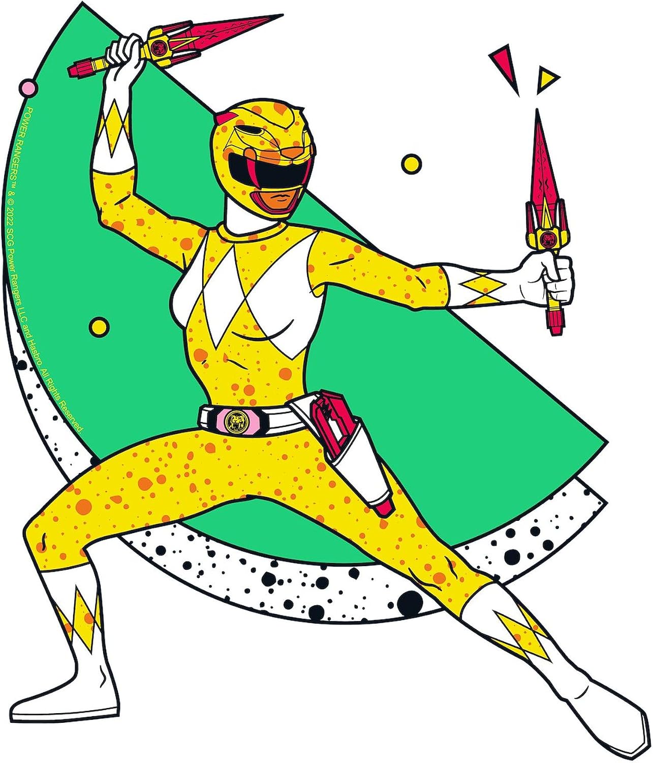 CafePress Power Rangers Yellow Ranger with Square Bumper Sticker Car Decal