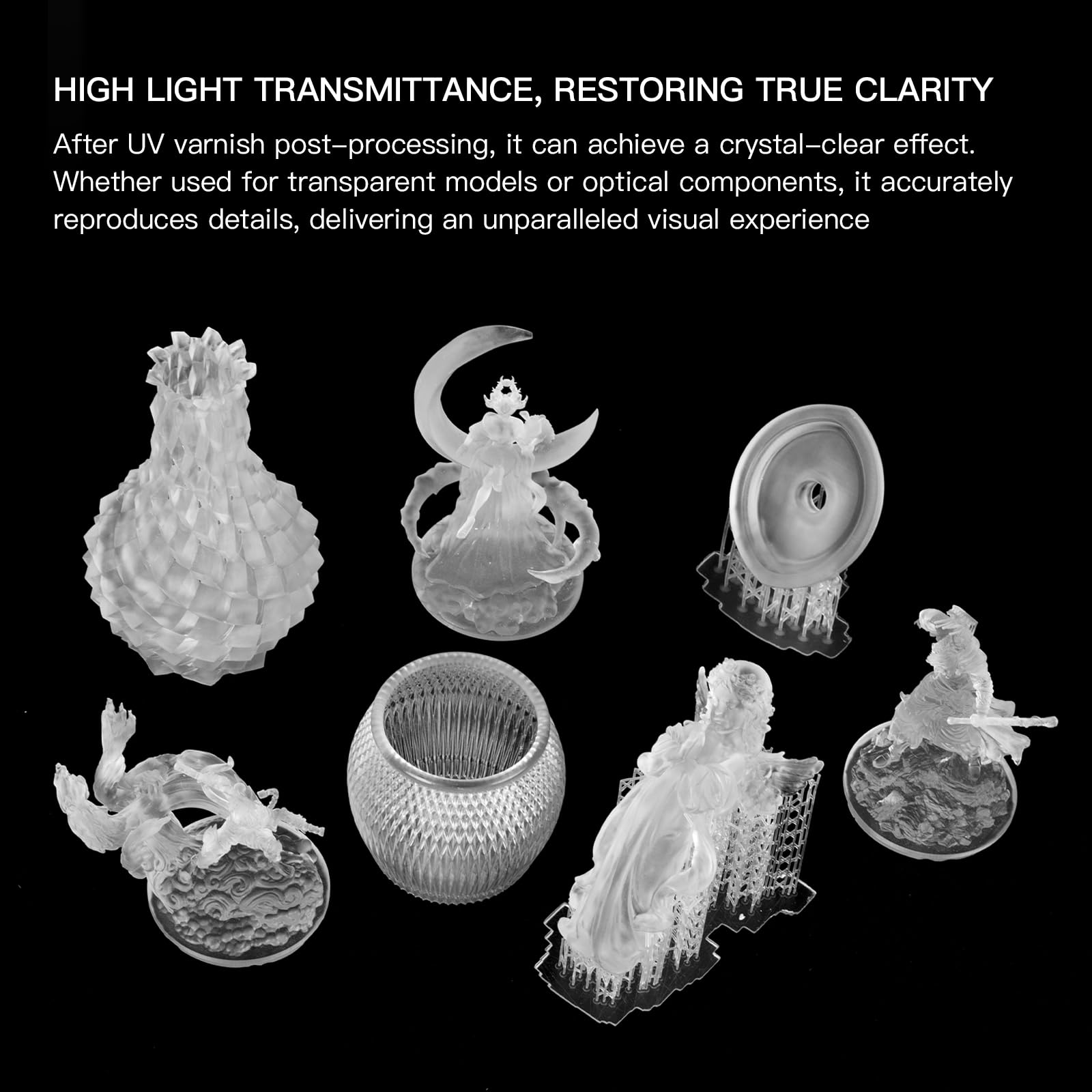 Resina di stampa 3D ultra trasparente - Alta trasparenza, basso ingiallimento, 385 nm resina fotopolimerica per occhiali, cuffie e artigianato, rapido indurimento UV per stampanti 3D DLP/LCD