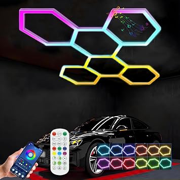 Hexagon Light, RGB, Hexagonal Garage Light, Honeycomb Light, High Brightness Hexagon Light, Hexagon Light, With Music Mode, Color Changing, LED Shop Light, For Ceilings, LED Shop Light, For Garages