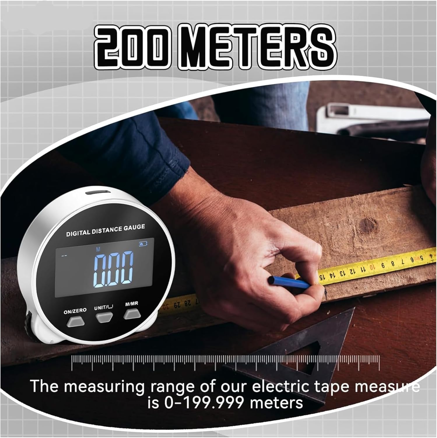 Metre Ruban Électronique Numérique, 199.999m Metre Ruban Digital Électronique Wheel, Règle à Rouleau Telemetre Mètre à Ruban avec écran LCD, pour Diamètre incurvé Plat, Forme Impaire, Rubans