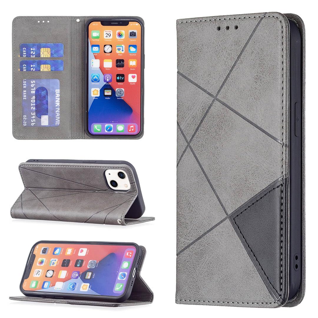 Portefeuille rabat magnétique durable en cuir iPhone 16 Plus gris - 6