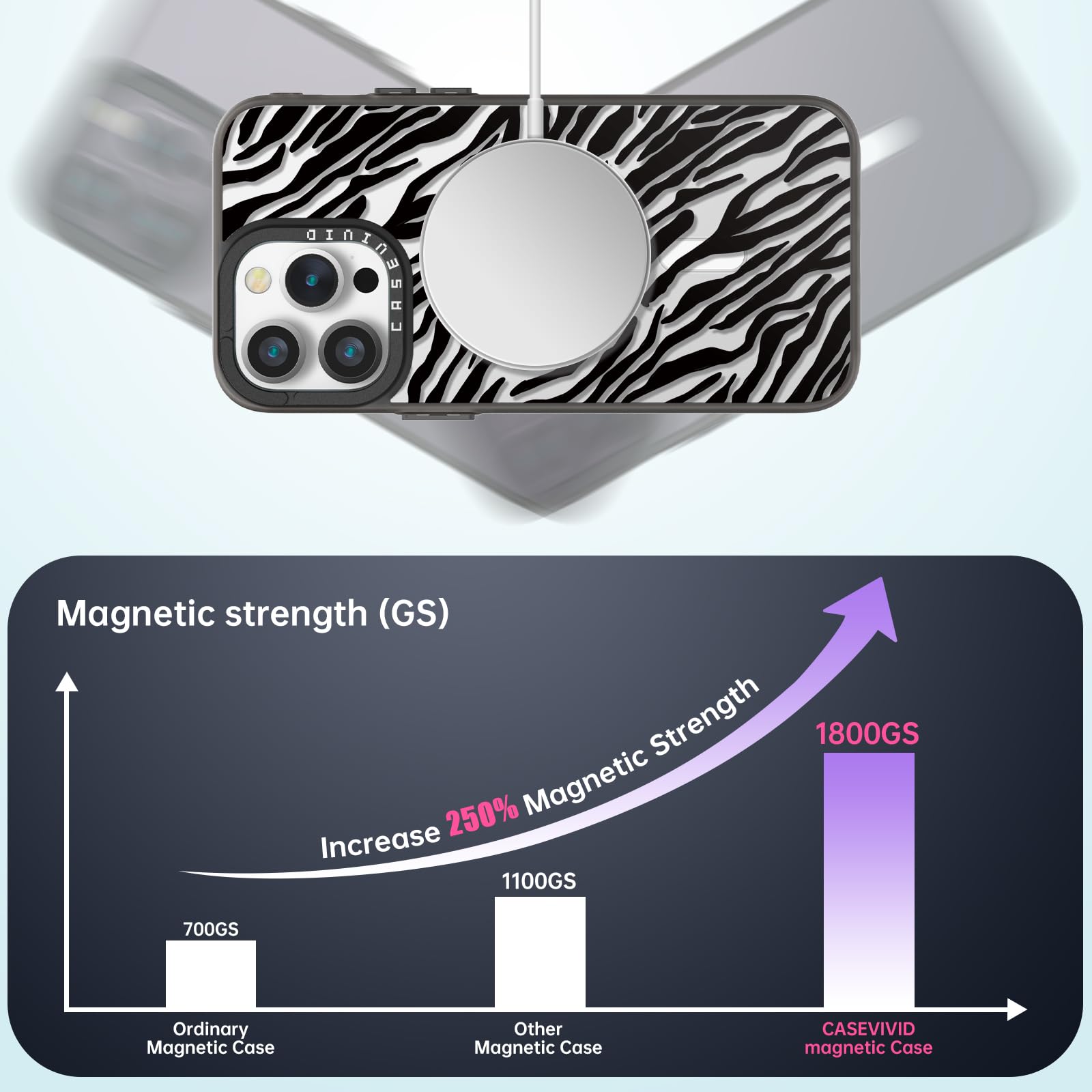 Magsafe - Custodia magnetica per iPhone 15 Pro Max Magsafe estetica carina - Custodia per telefono divertente e alla moda resistente - Cover con stampa zebrata nera per donna e ragazza da